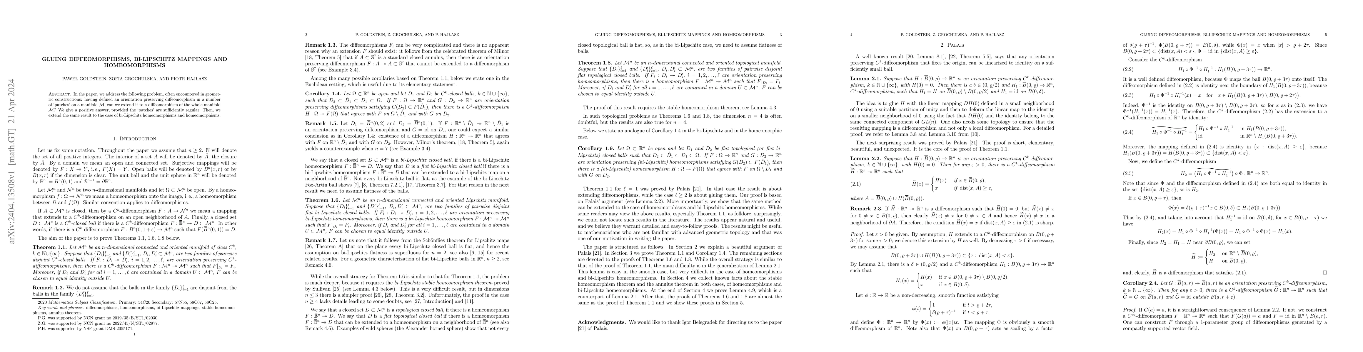 Thumbnail for Gluing diffeomorphisms, bi-Lipschitz mappings and homeomorphisms