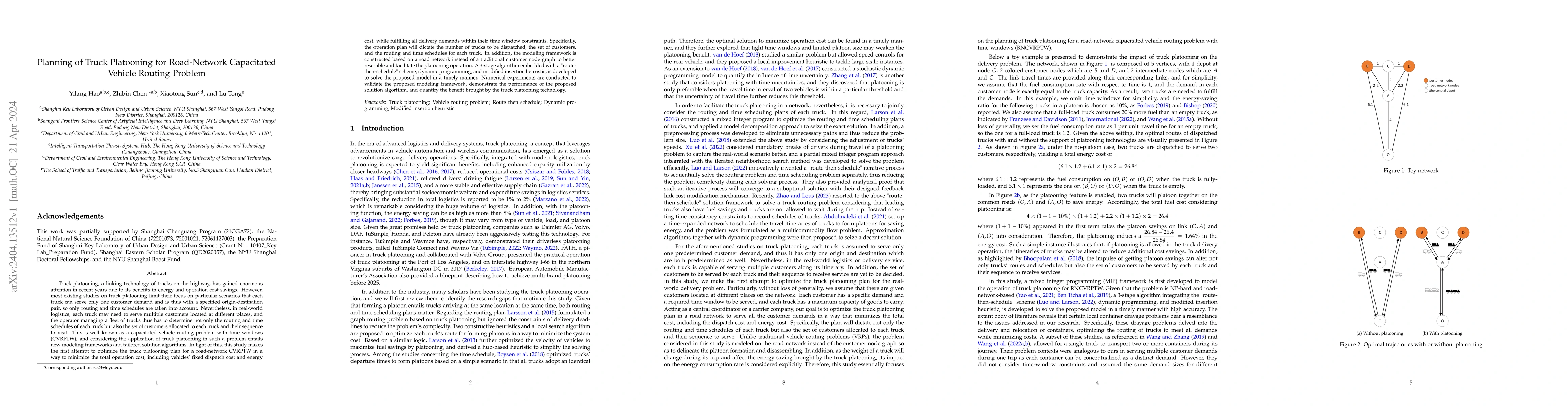 Thumbnail for Planning of Truck Platooning for Road-Network Capacitated Vehicle
  Routing Problem