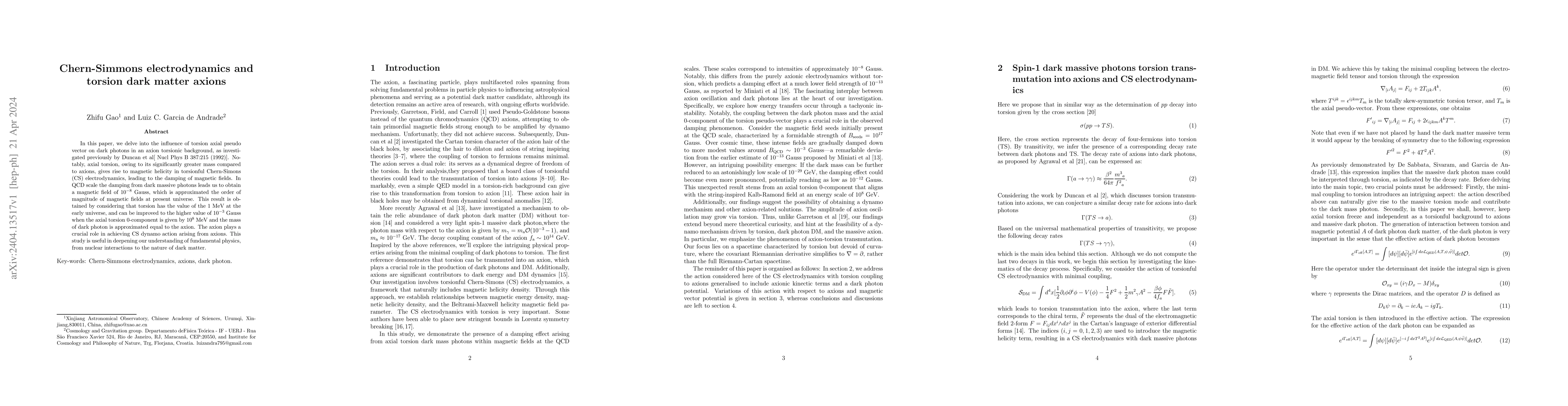 Thumbnail for Chern-Simmons electrodynamics and torsion dark matter axions