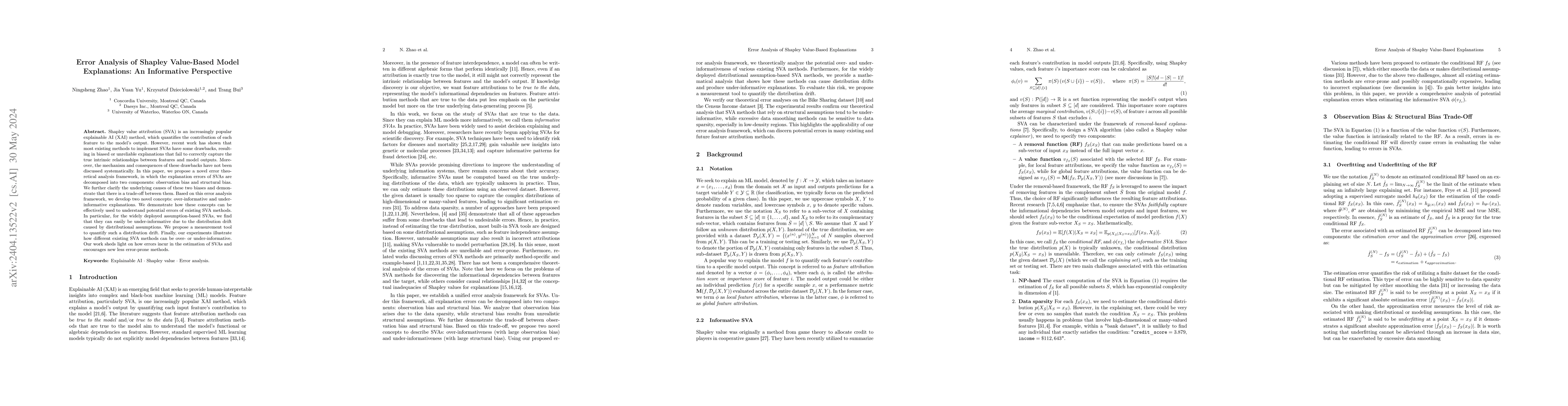 Thumbnail for Error Analysis of Shapley Value-Based Model Explanations: An Informative
  Perspective
