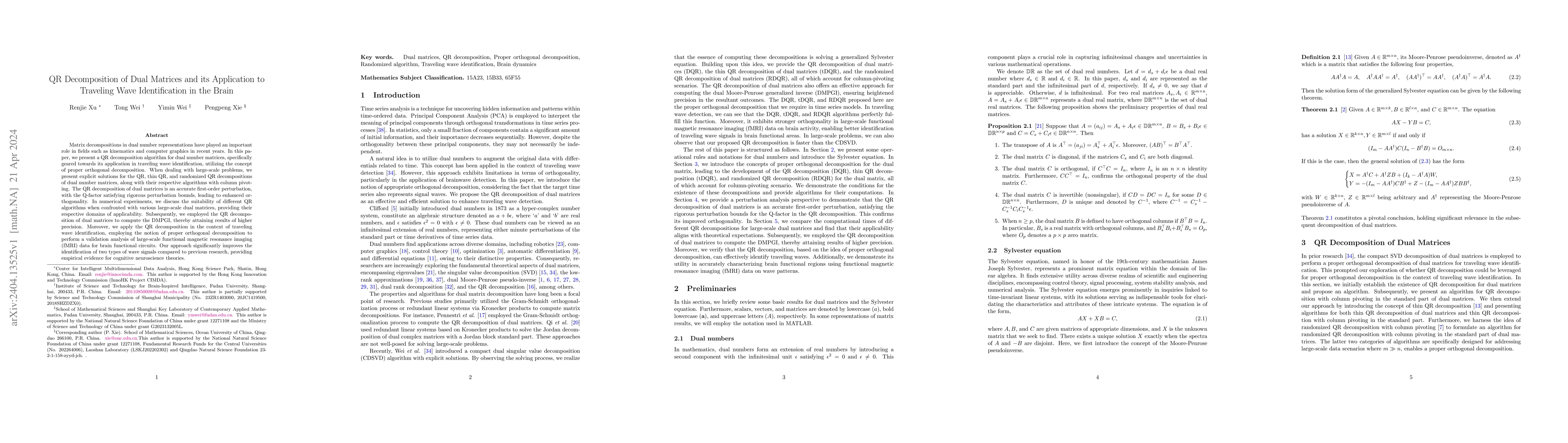 Thumbnail for QR Decomposition of Dual Matrices and its Application to Traveling Wave
  Identification in the Brain