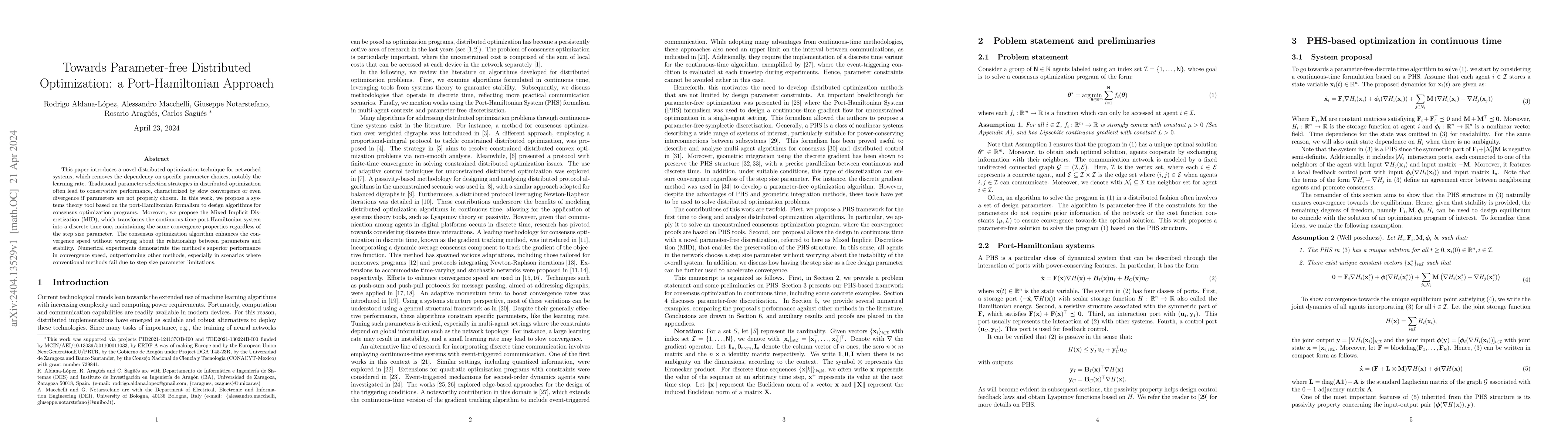 Thumbnail for Towards Parameter-free Distributed Optimization: a Port-Hamiltonian
  Approach