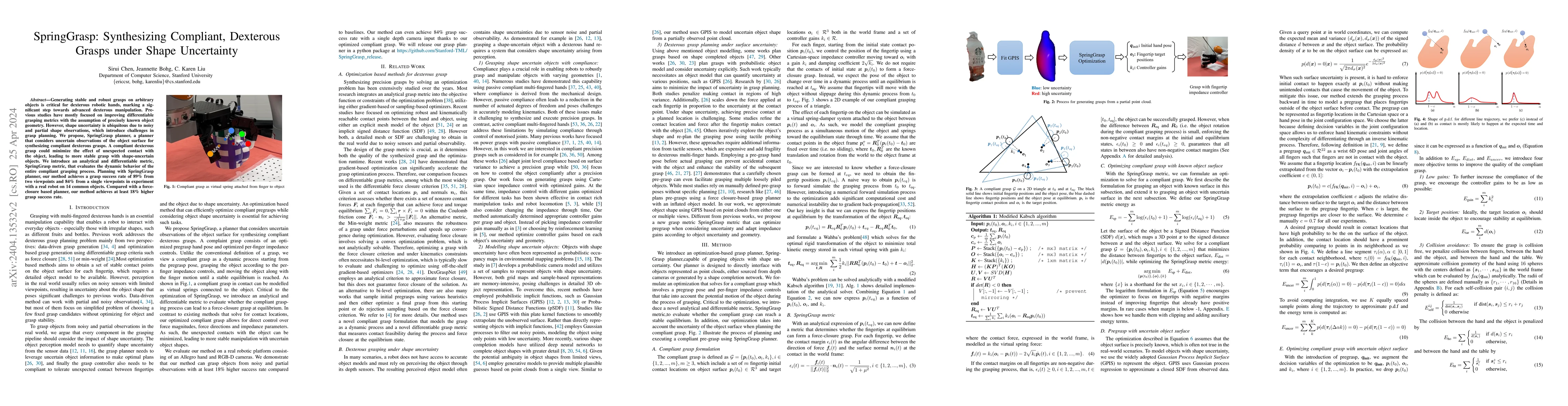 Thumbnail for SpringGrasp: Synthesizing Compliant, Dexterous Grasps under Shape
  Uncertainty