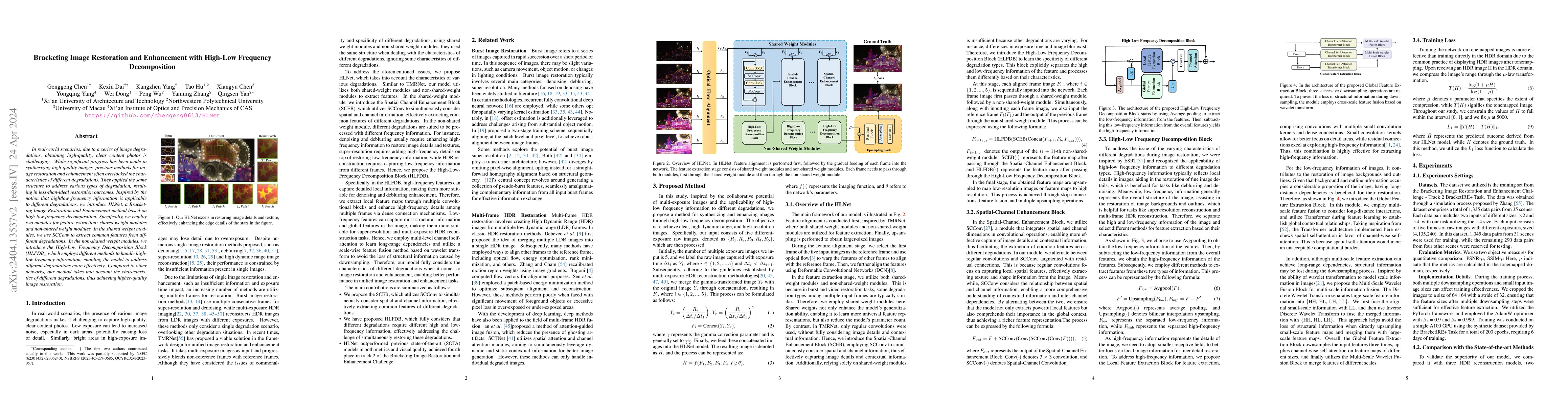 Thumbnail for Bracketing Image Restoration and Enhancement with High-Low Frequency
  Decomposition