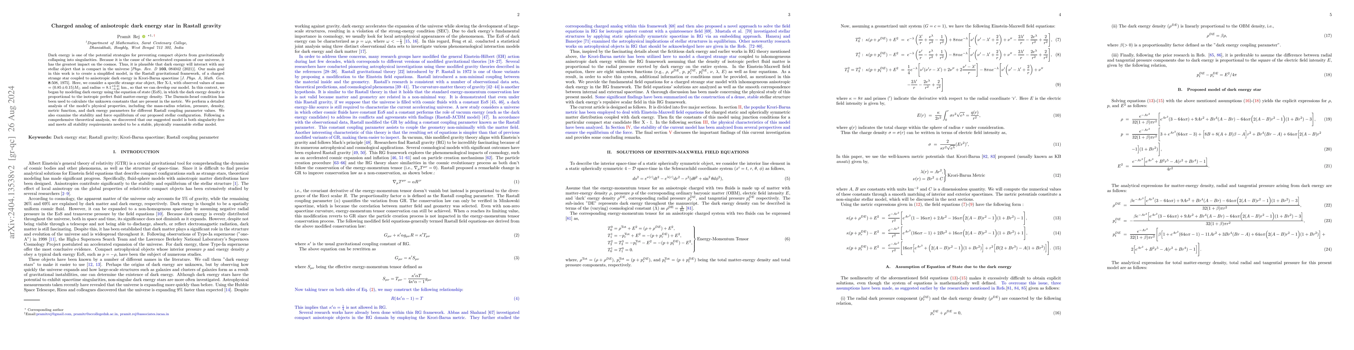 Thumbnail for Charged analog of anisotropic dark energy star in Rastall gravity