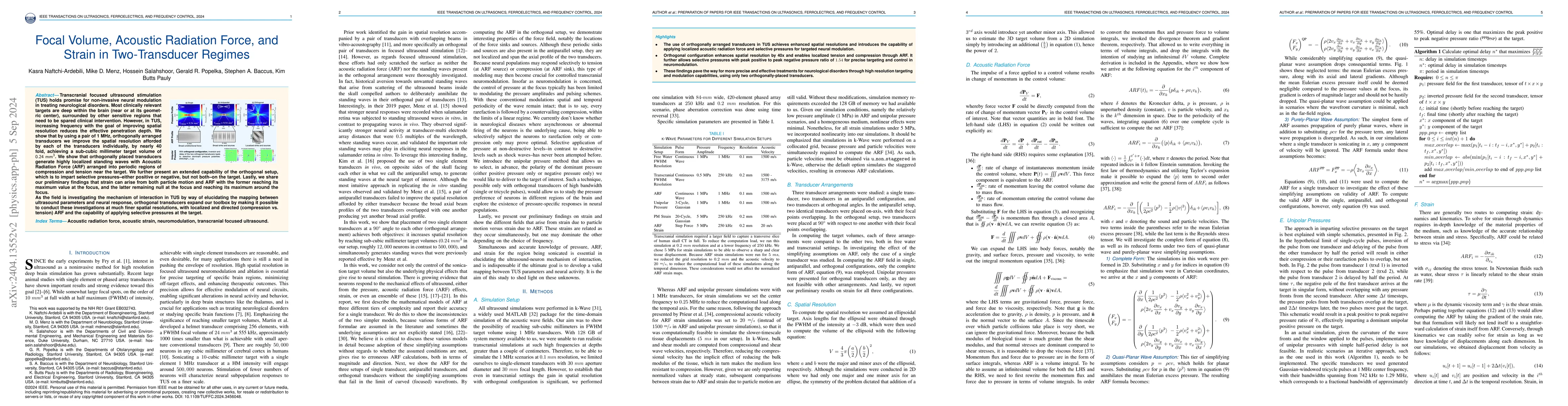 Thumbnail for Focal Volume, Acoustic Radiation Force, and Strain in Two-Transducer
  Regimes