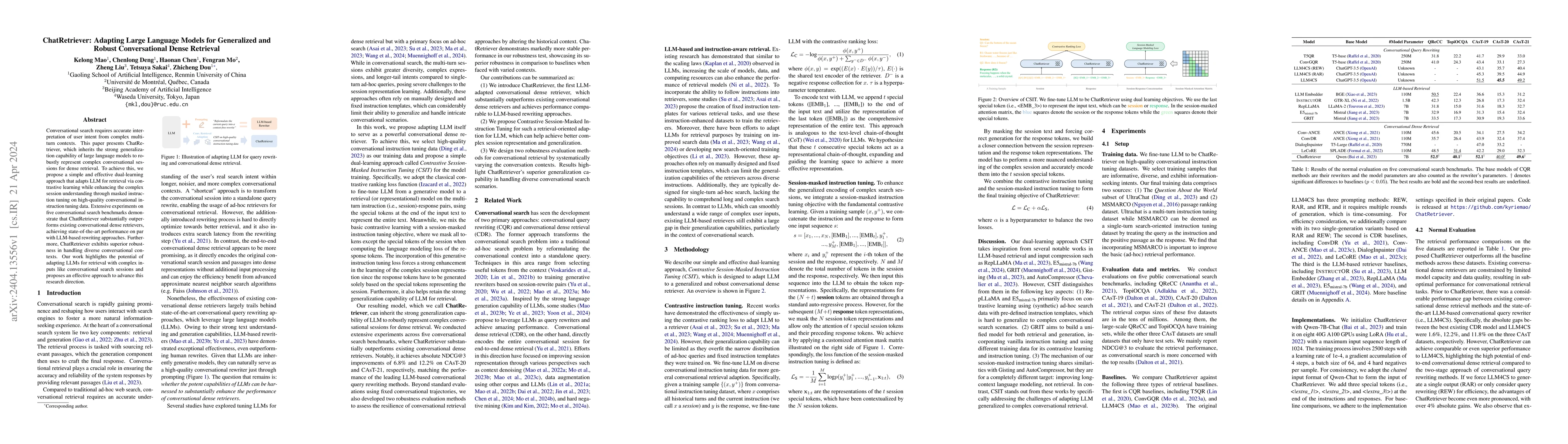 Thumbnail for ChatRetriever: Adapting Large Language Models for Generalized and Robust
  Conversational Dense Retrieval