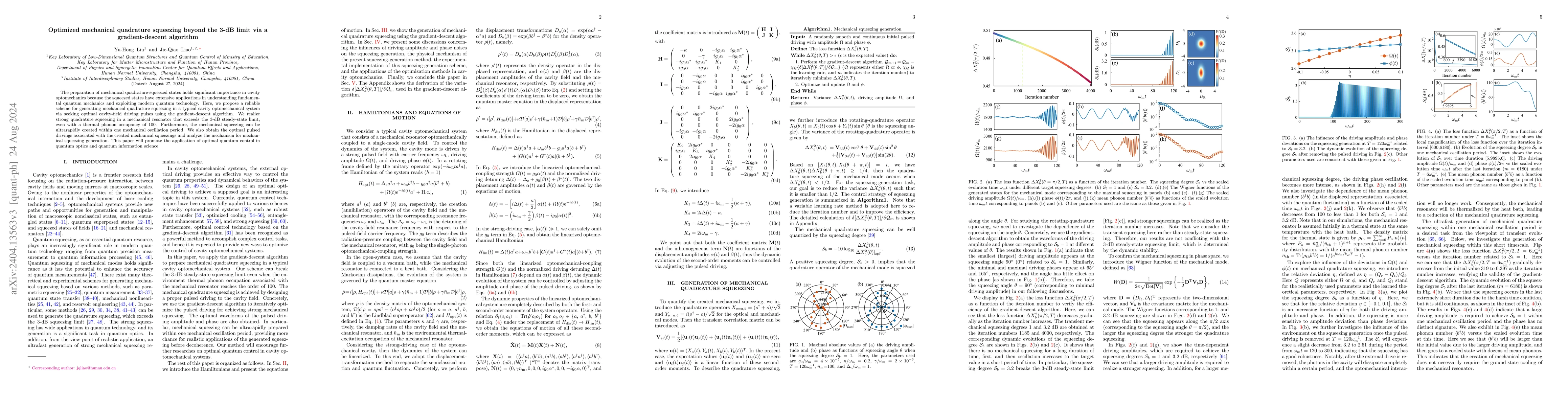 Thumbnail for Optimized mechanical quadrature squeezing beyond the 3 dB limit via
  gradient-descent algorithm