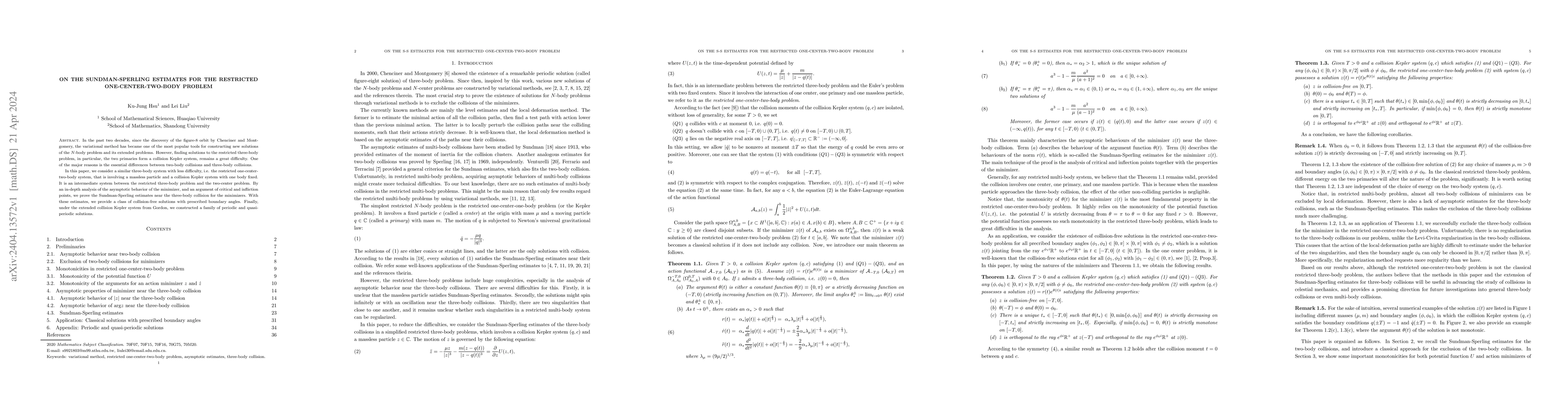 Thumbnail for On the Sundman-Sperling estimates for the restricted one-center-two-body
  problem