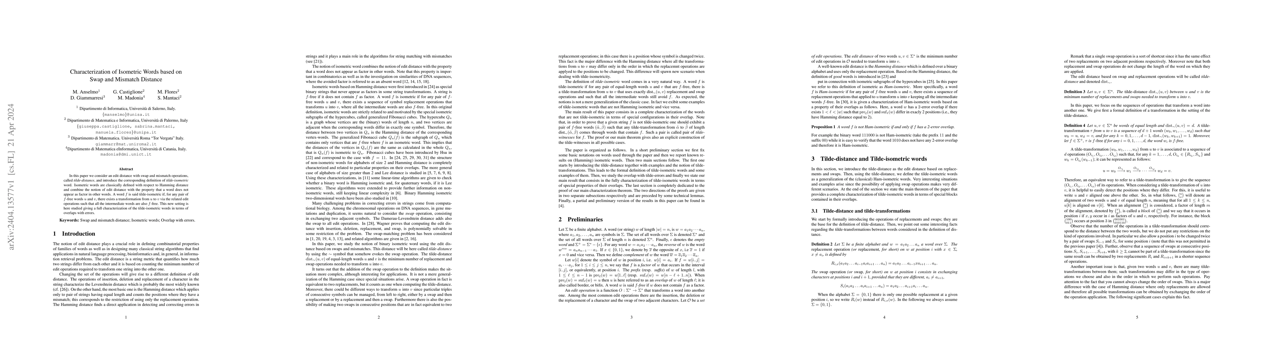 Thumbnail for Characterization of Isometric Words based on Swap and Mismatch Distance