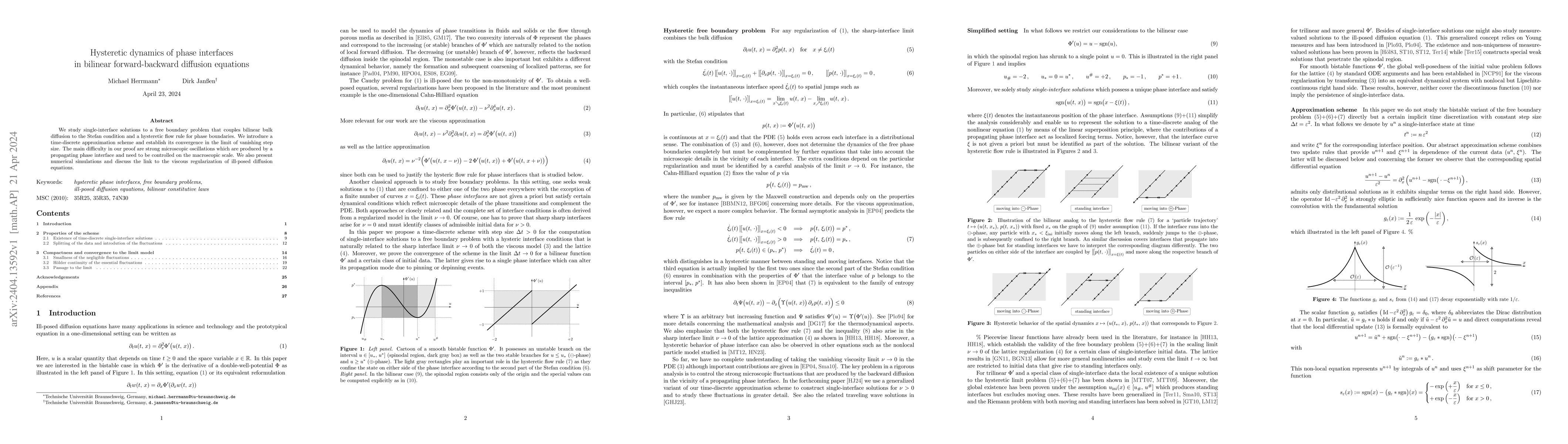 Thumbnail for Hysteretic dynamics of phase interfaces in bilinear forward-backward
  diffusion equations