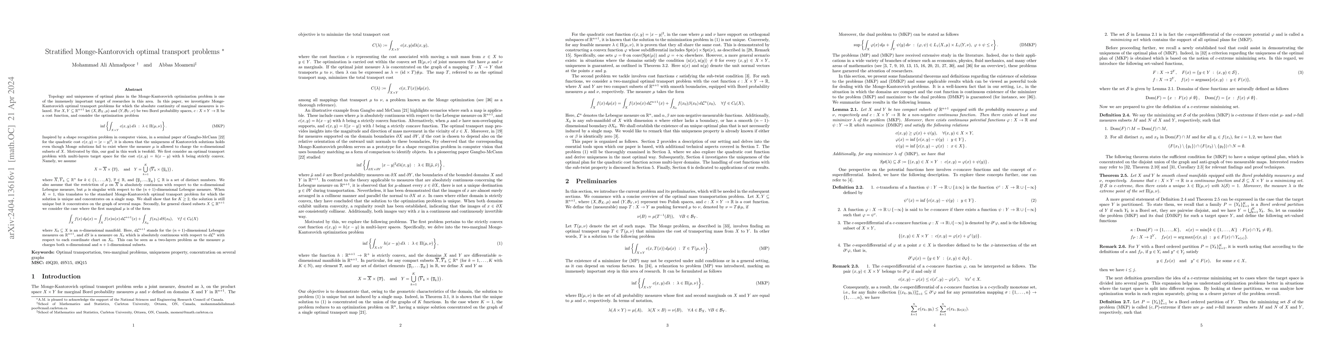 Thumbnail for Stratified Monge-Kantorovich optimal transport problems