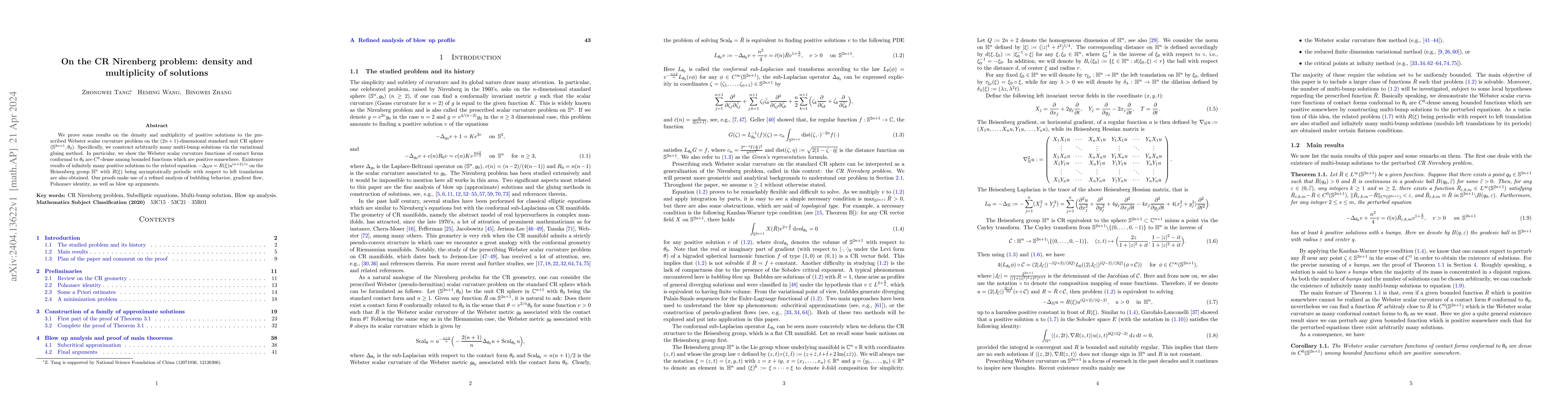 Thumbnail for On the CR Nirenberg problem: density and multiplicity of solutions