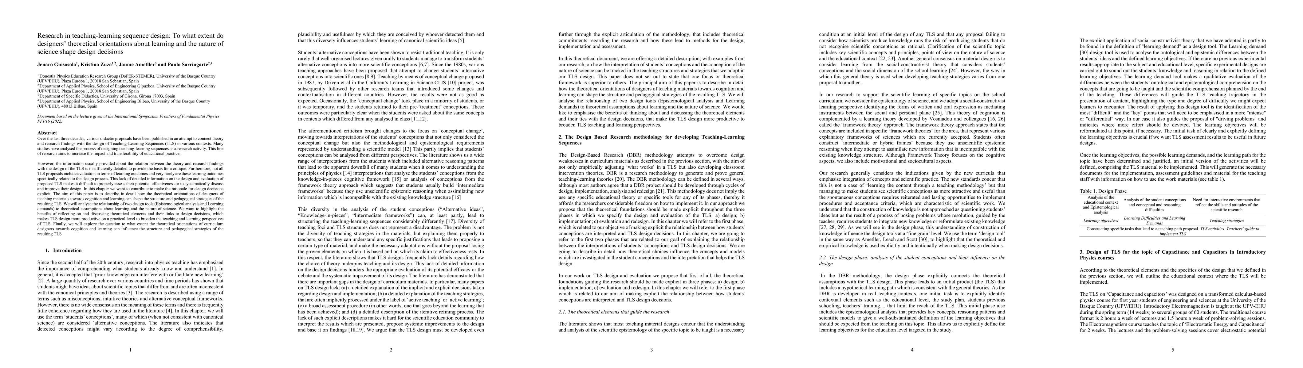 Thumbnail for Research in teaching and learning sequence design. To what extent do
  designers theoretical orientations about learning and the nature of science
  shape design decisions