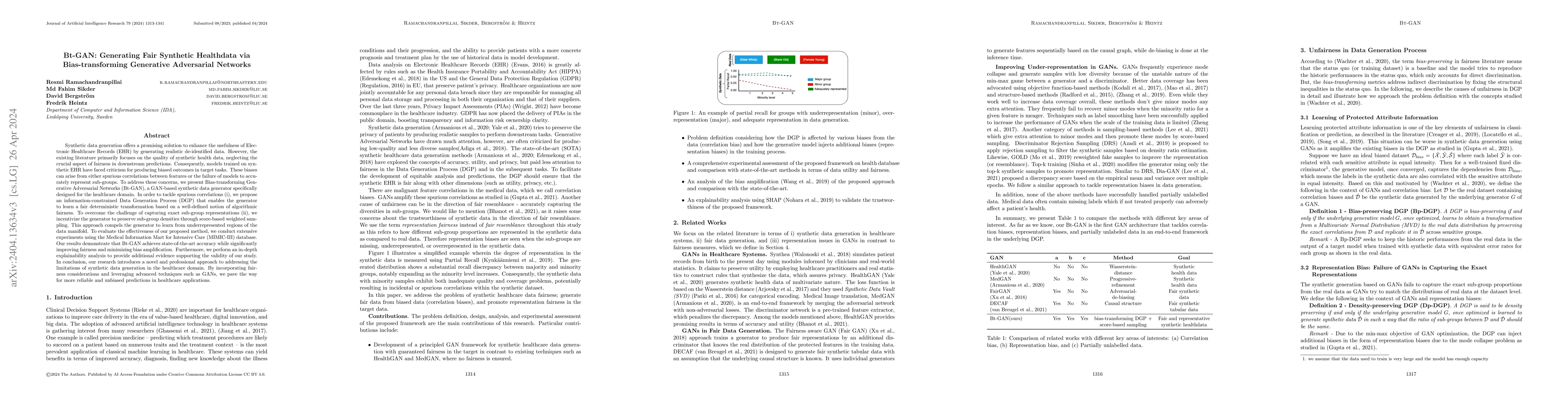 Thumbnail for Bt-GAN: Generating Fair Synthetic Healthdata via Bias-transforming
  Generative Adversarial Networks