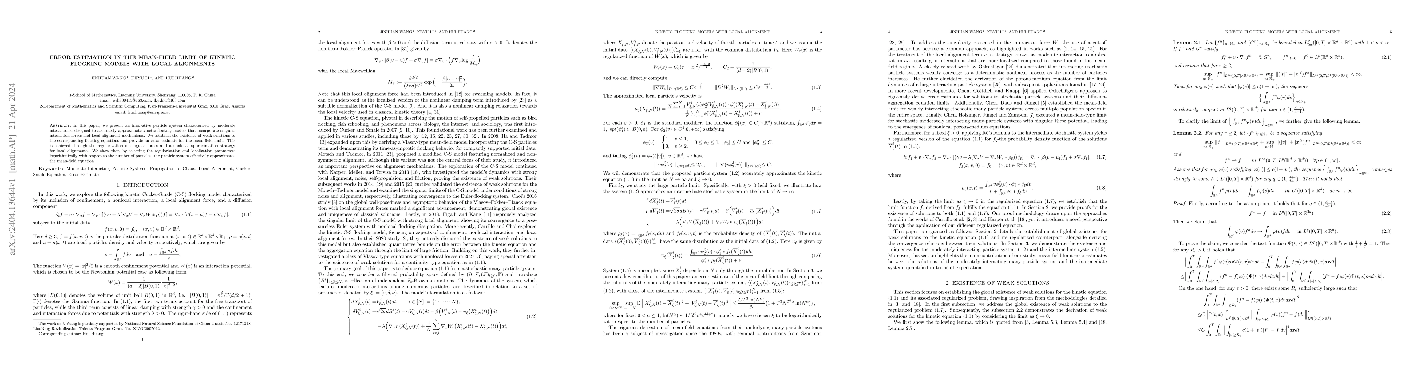 Thumbnail for Error Estimation in the Mean-Field Limit of Kinetic Flocking Models with
  Local Alignments