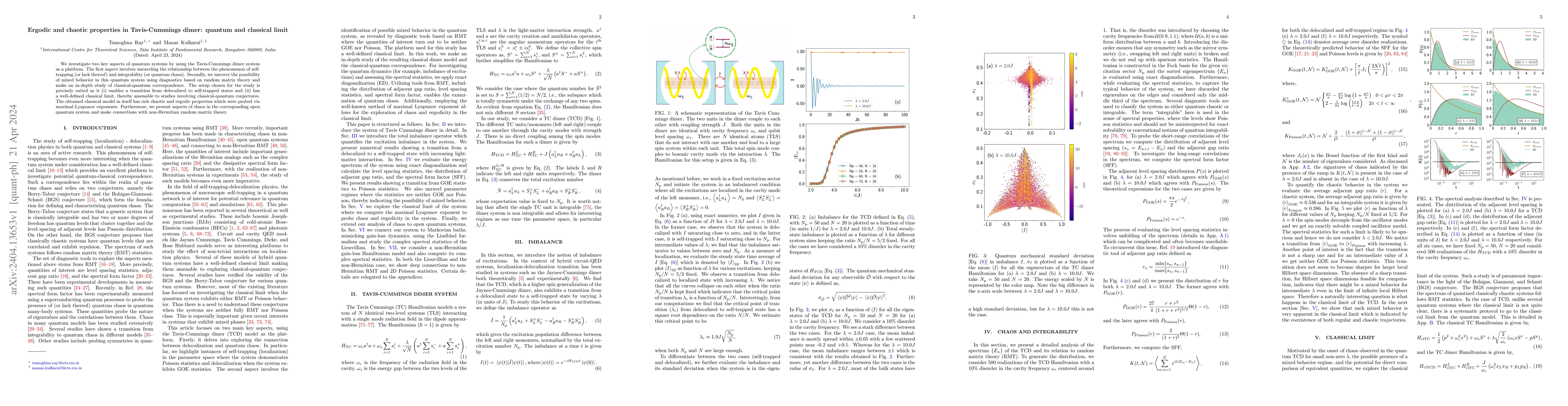 Thumbnail for Ergodic and chaotic properties in Tavis-Cummings dimer: quantum and
  classical limit