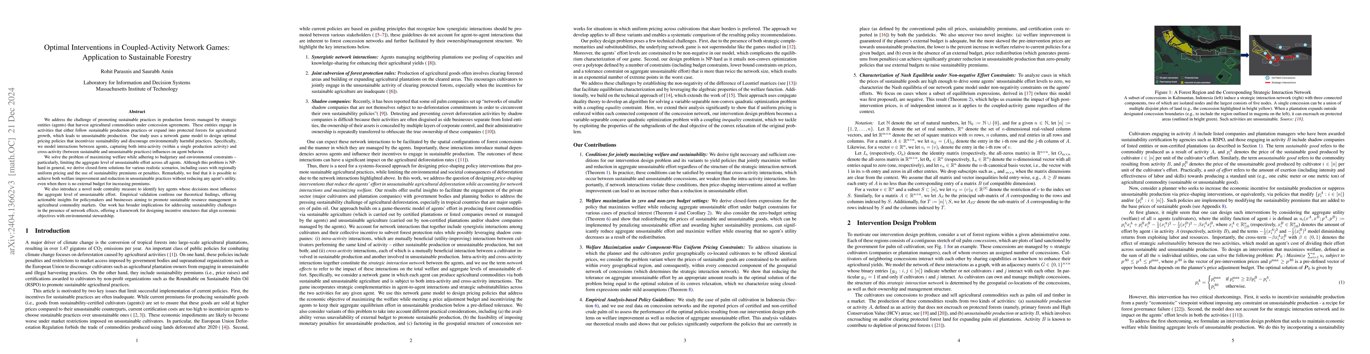 Thumbnail for Optimal Interventions in Coupled-Activity Network Games: Application to
  Sustainable Forestry