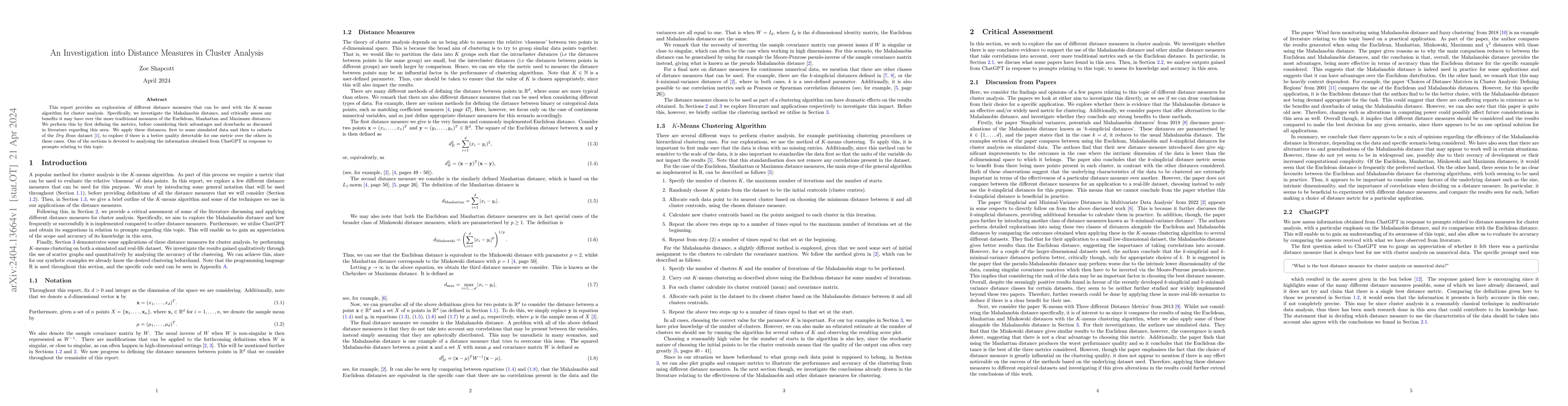 Thumbnail for An Investigation into Distance Measures in Cluster Analysis