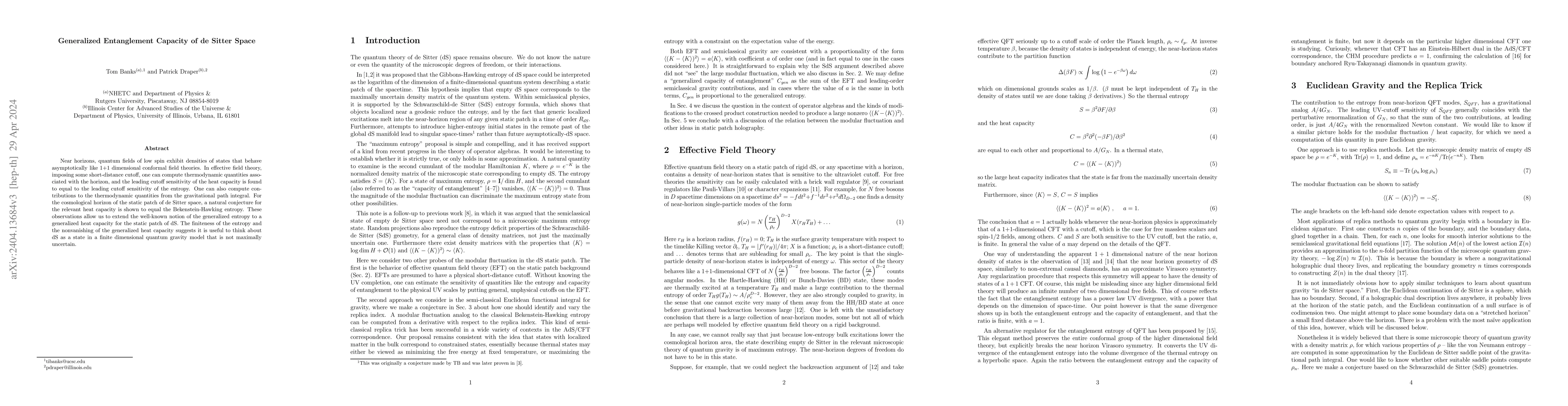 Thumbnail for Generalized Entanglement Capacity of de Sitter Space