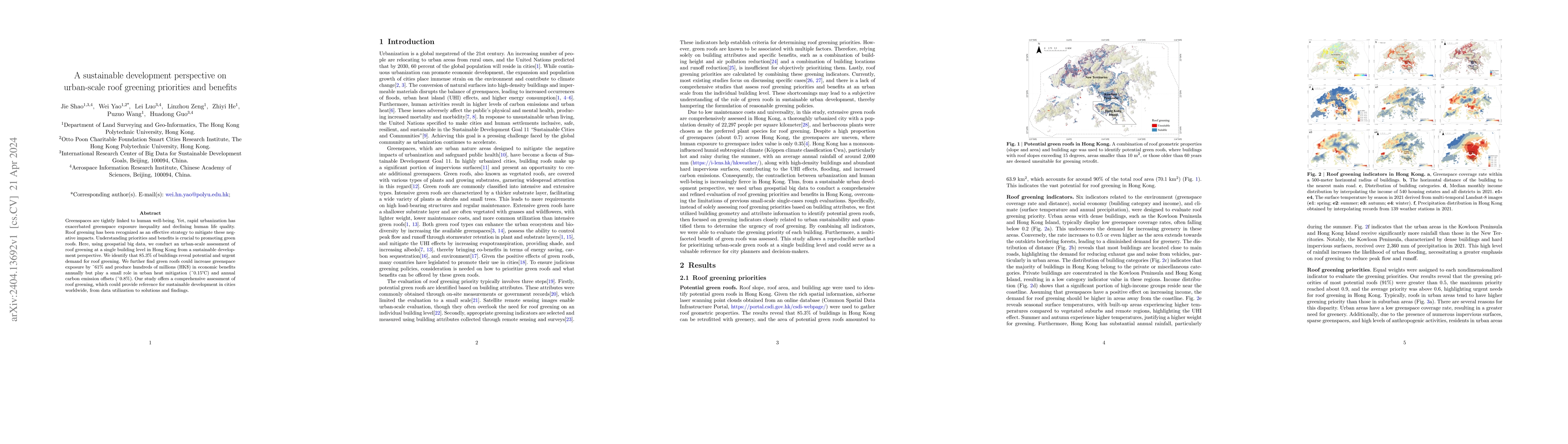 Thumbnail for A sustainable development perspective on urban-scale roof greening
  priorities and benefits