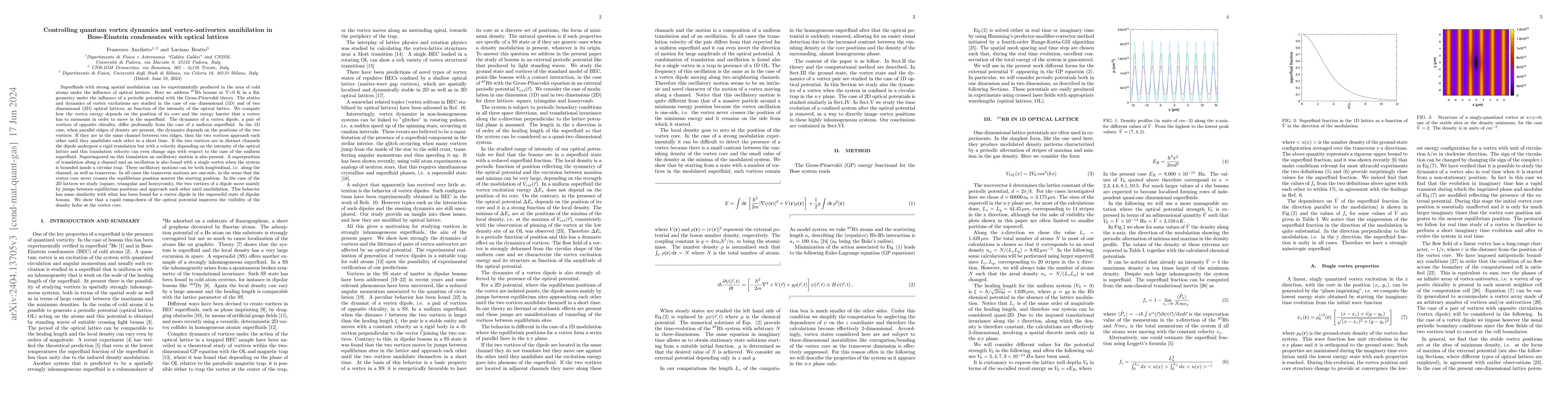 Thumbnail for Controlling quantum vortex dynamics and vortex-antivortex annihilation
  in Bose-Einstein condensates with optical lattices