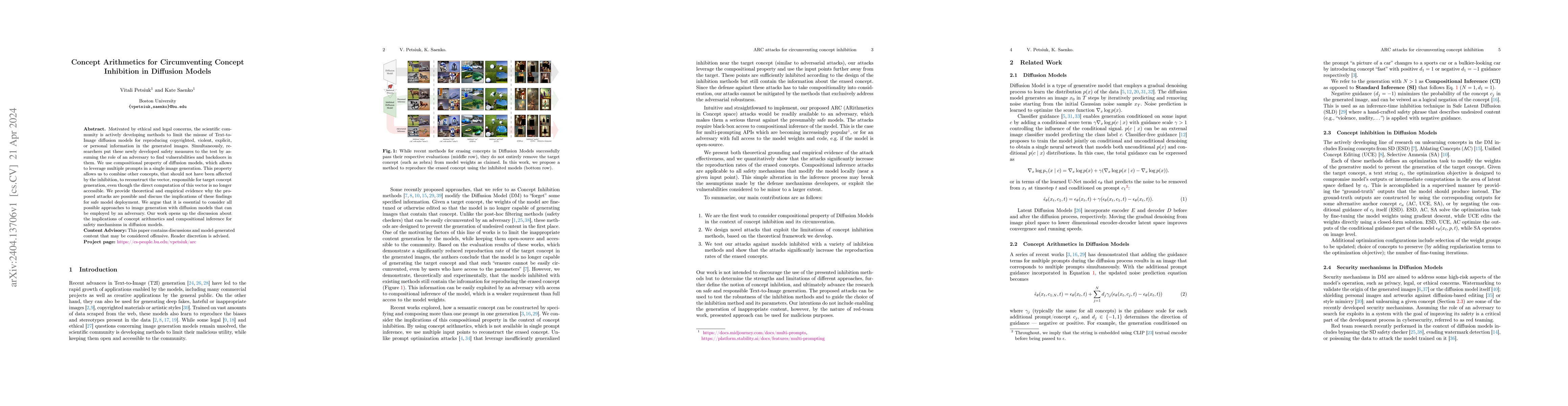 Thumbnail for Concept Arithmetics for Circumventing Concept Inhibition in Diffusion
  Models