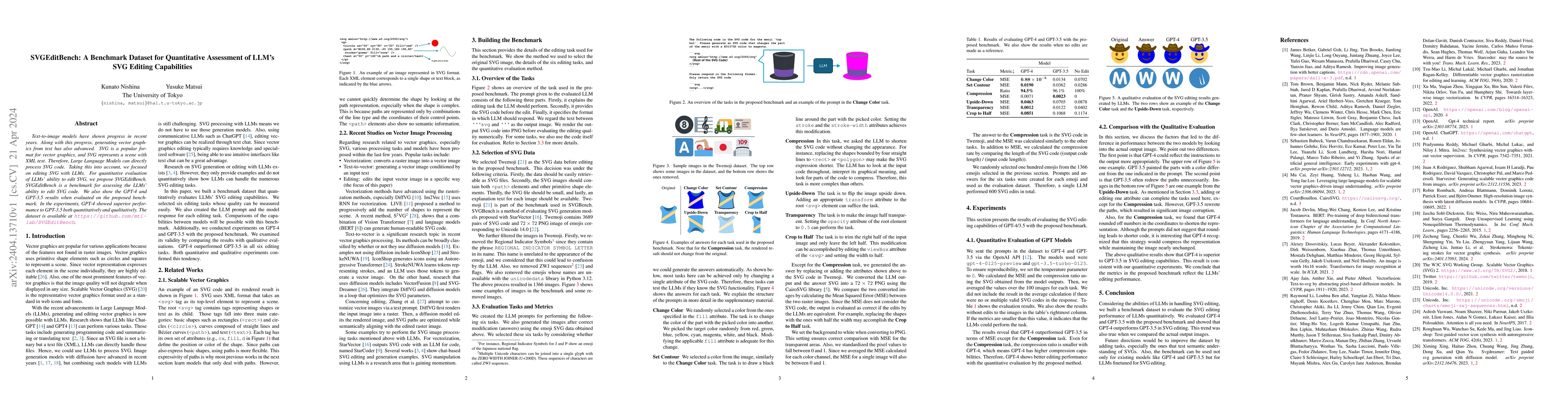 Thumbnail for SVGEditBench: A Benchmark Dataset for Quantitative Assessment of LLM's
  SVG Editing Capabilities