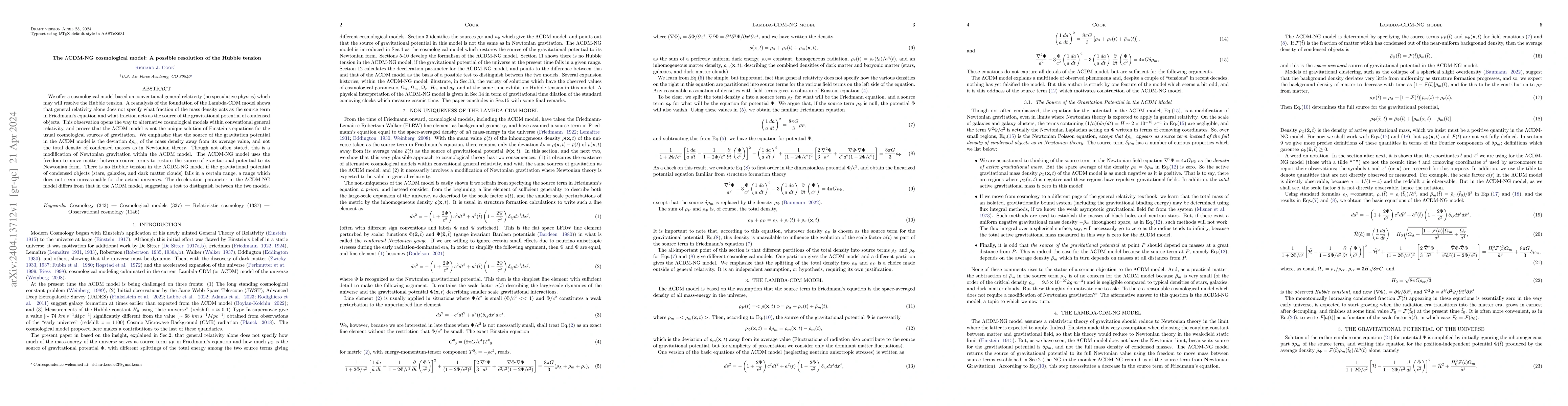 Thumbnail for The Lambda-CDM-NG cosmological model: A possible resolution of the
  Hubble tension