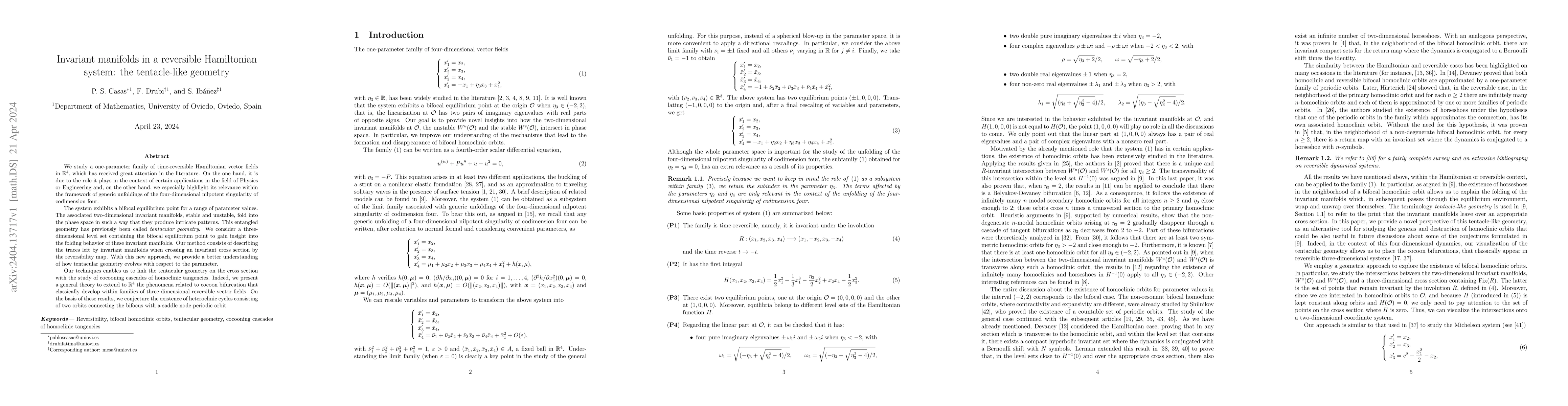 Thumbnail for Invariant manifolds in a reversible Hamiltonian system: the
  tentacle-like geometry