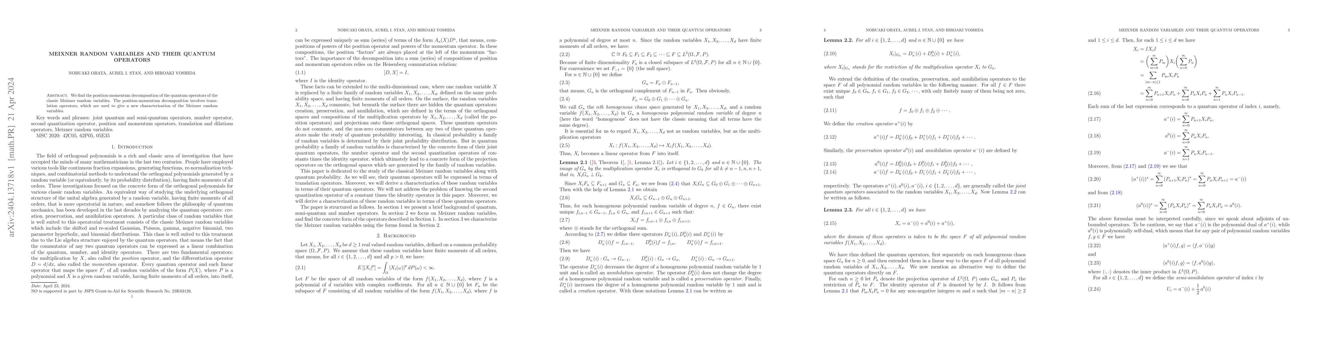 Thumbnail for Meixner random variables and their quantum operators