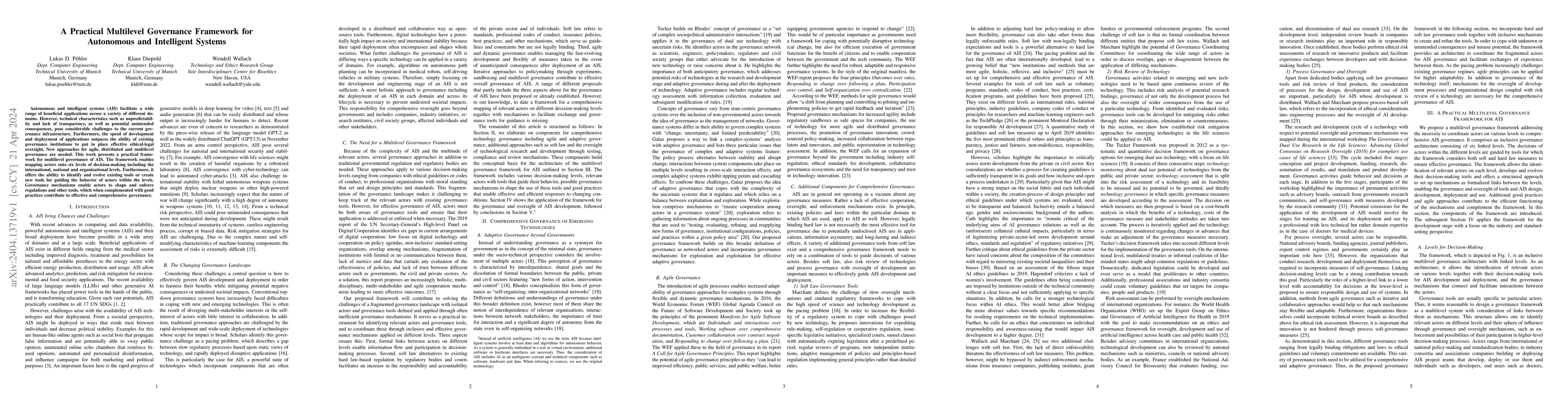 Thumbnail for A Practical Multilevel Governance Framework for Autonomous and
  Intelligent Systems