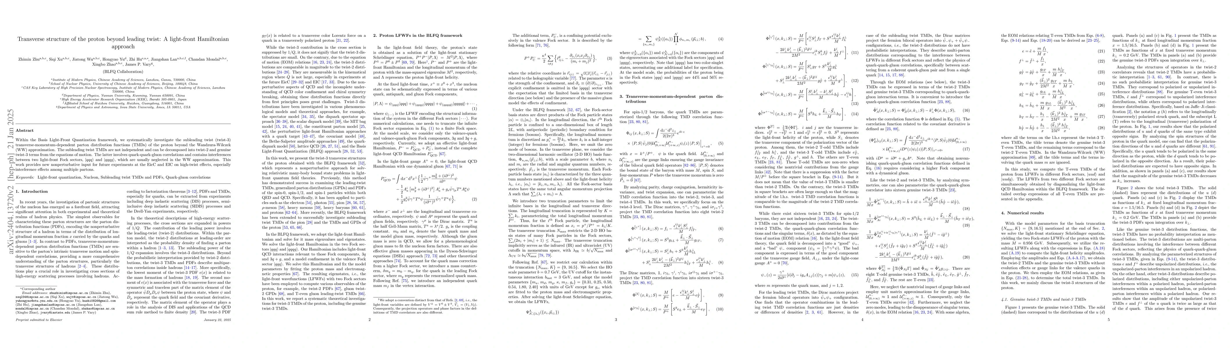 Thumbnail for Transverse structure of the proton beyond leading twist: A light-front
  Hamiltonian approach