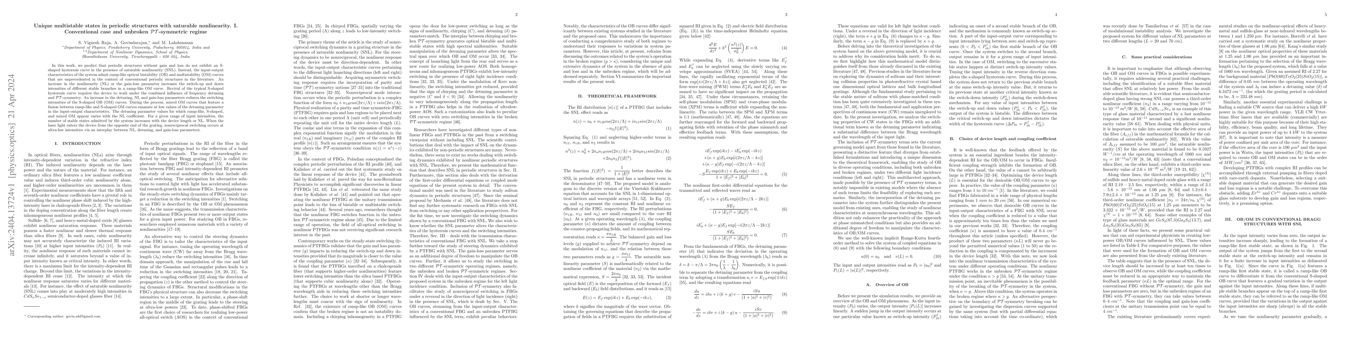Thumbnail for Unique multistable states in periodic structures with saturable
  nonlinearity. I. Conventional case and unbroken $\mathcal{PT}$-symmetric
  regime