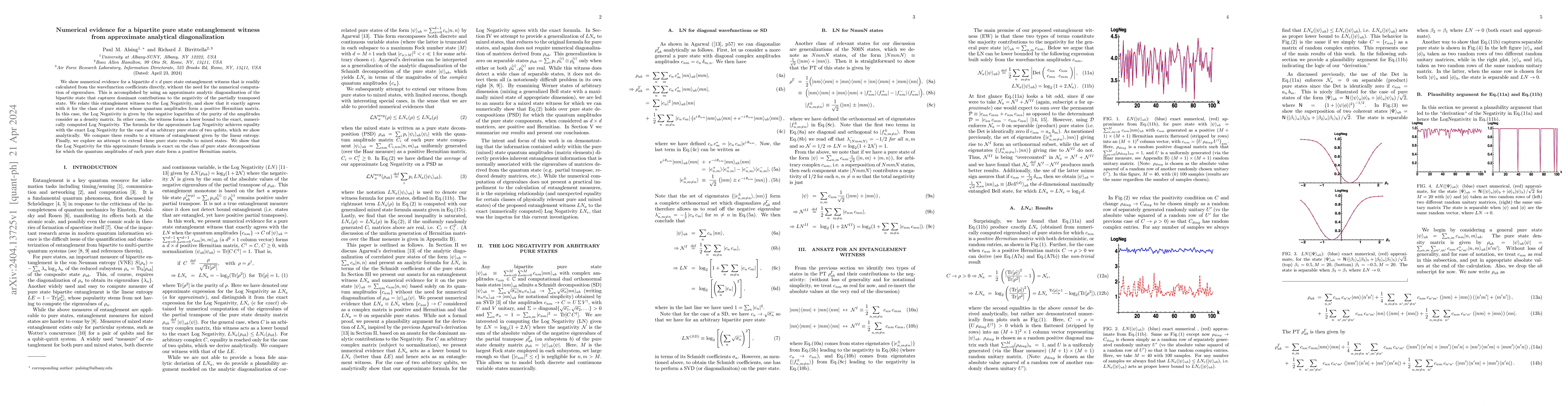 Thumbnail for Numerical evidence for a bipartite pure state entanglement witness from
  approximate analytical diagonalization