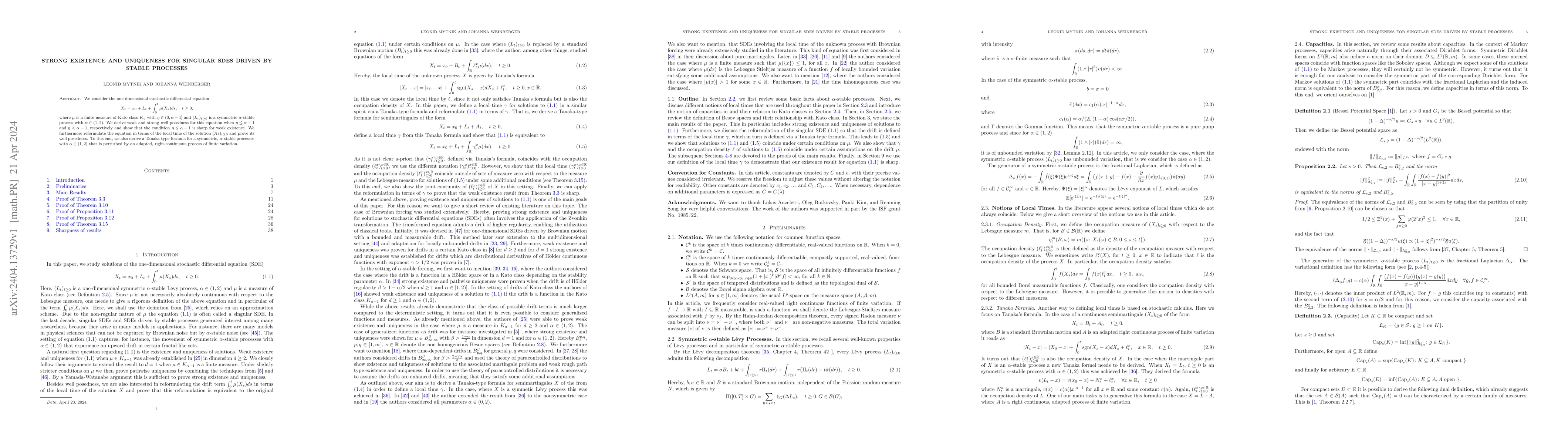 Thumbnail for Strong Existence and Uniqueness for Singular SDEs Driven by Stable
  Processes