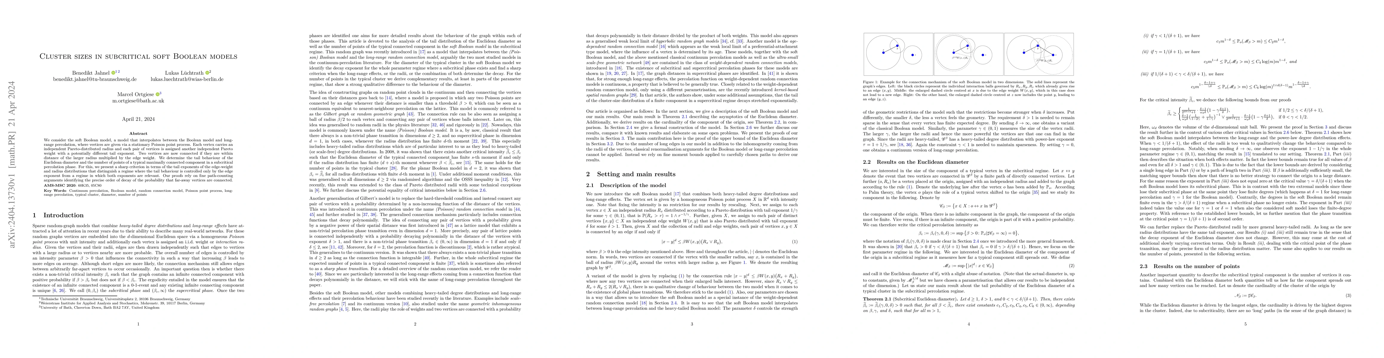 Thumbnail for Cluster sizes in subcritical soft Boolean models