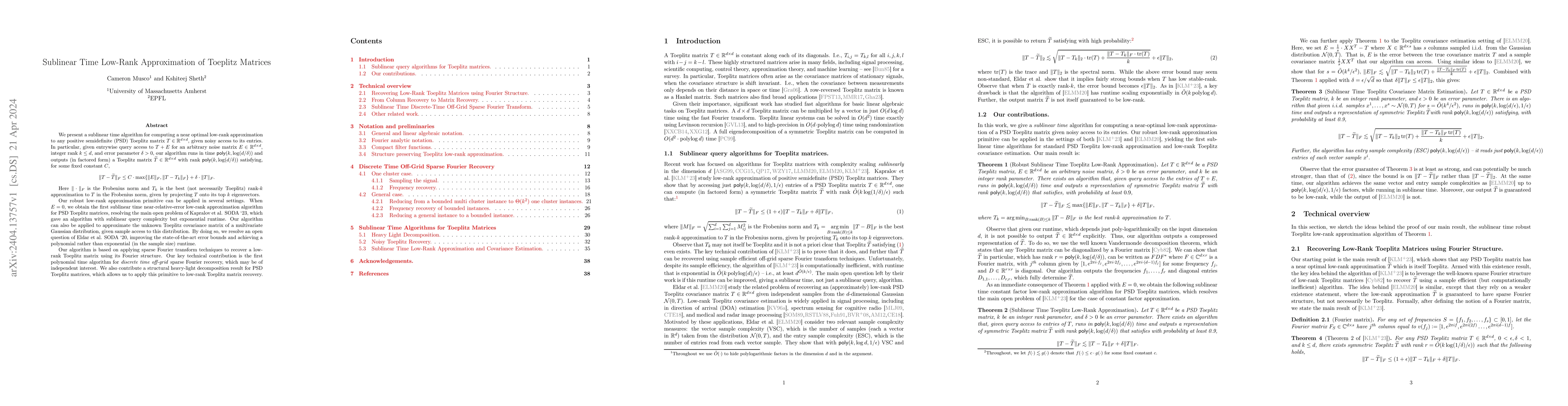 Thumbnail for Sublinear Time Low-Rank Approximation of Toeplitz Matrices