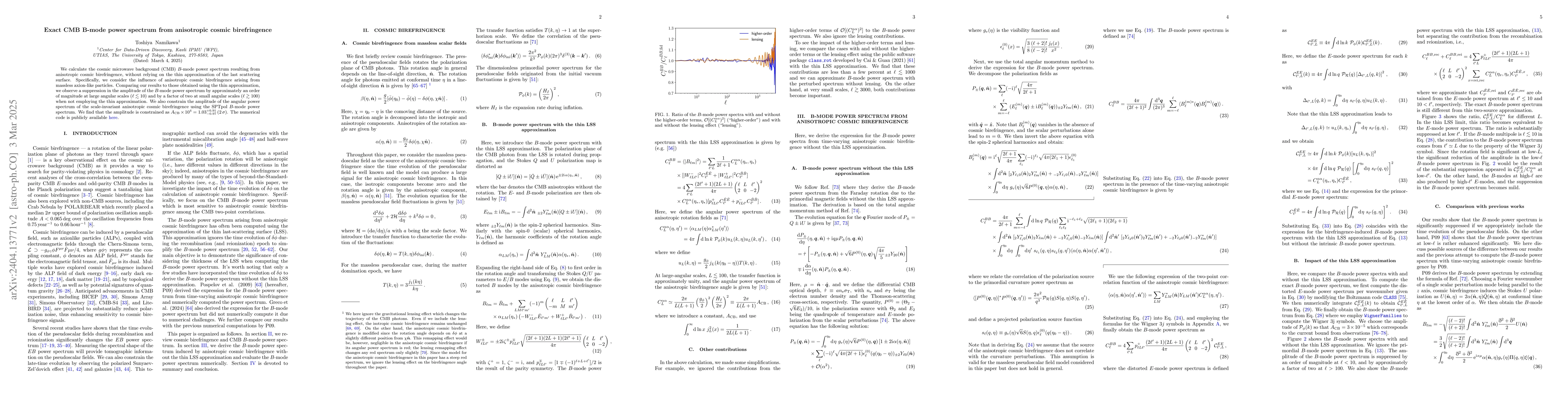 Thumbnail for Exact CMB B-mode power spectrum from anisotropic cosmic birefringence