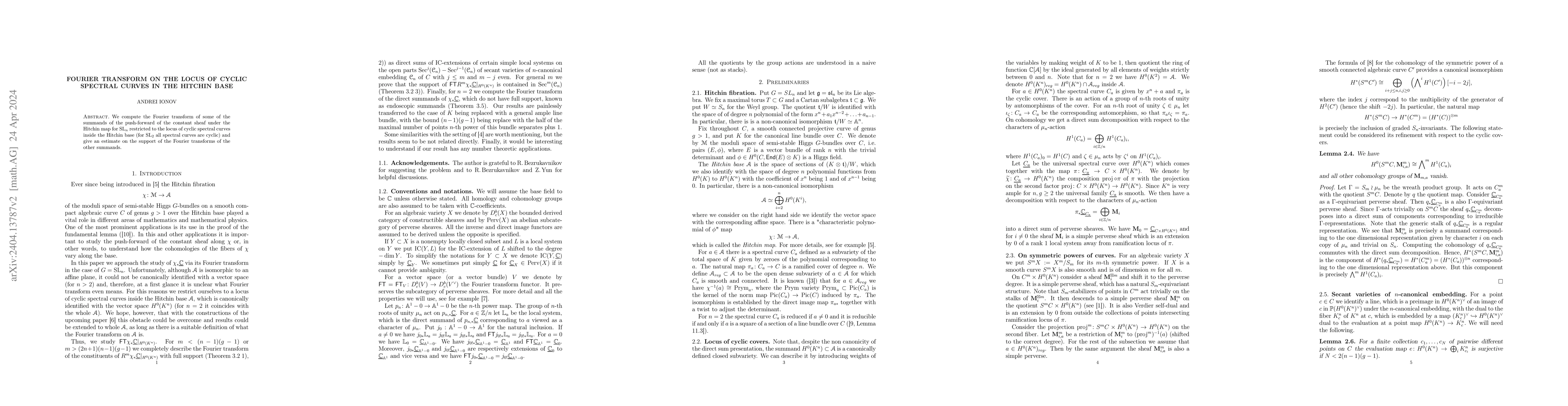 Thumbnail for Fourier transform on the locus of cyclic spectral curves in the Hitchin
  base