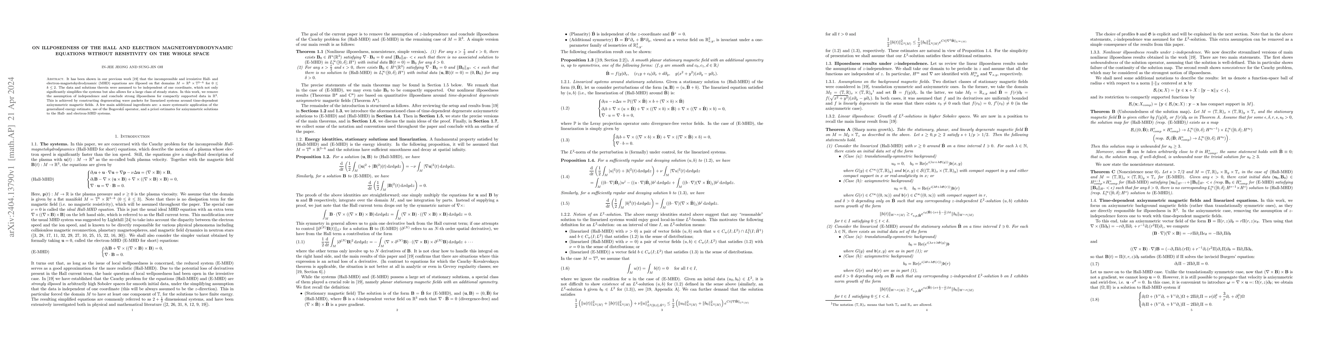 Thumbnail for On illposedness of the Hall and electron magnetohydrodynamic equations
  without resistivity on the whole space