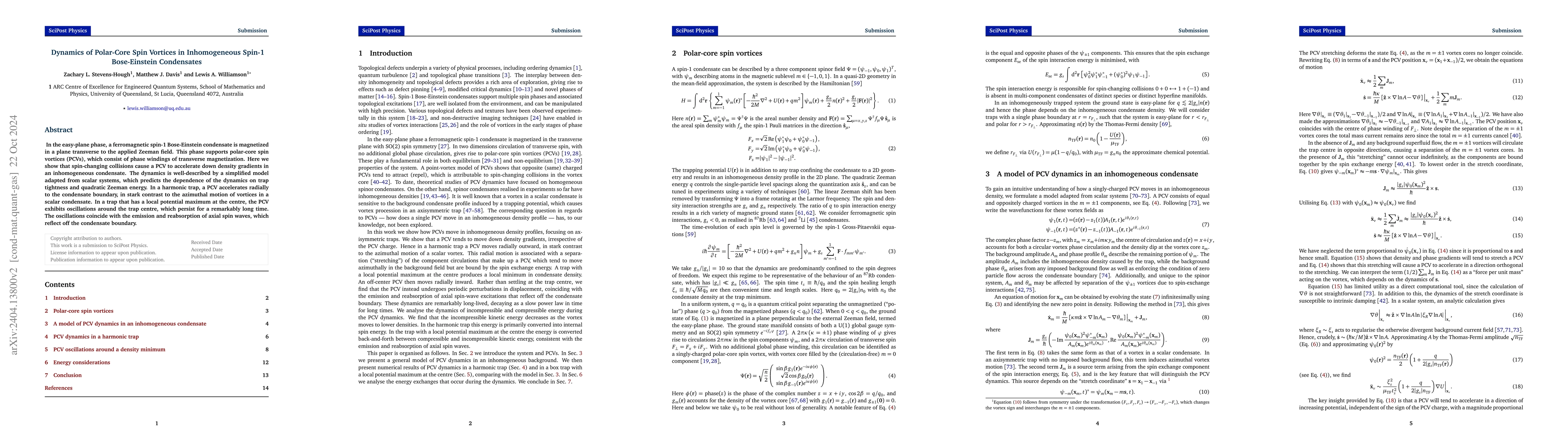 Thumbnail for Dynamics of Polar-Core Spin Vortices in Inhomogeneous Spin-1
  Bose-Einstein Condensates
