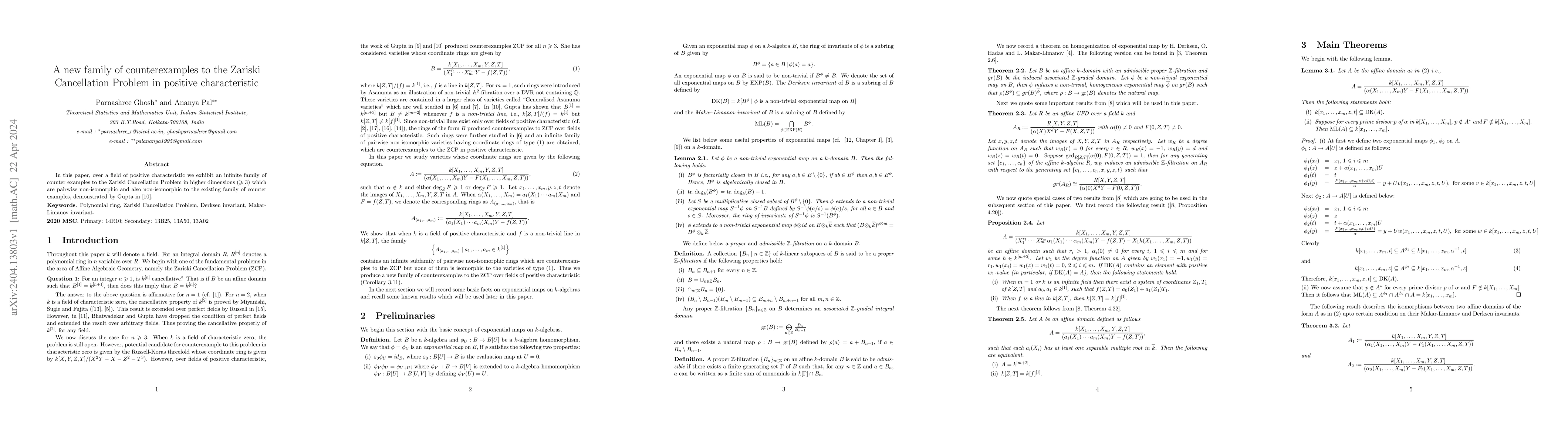 Thumbnail for A new family of counterexamples to the Zariski Cancellation Problem in
  positive characteristic