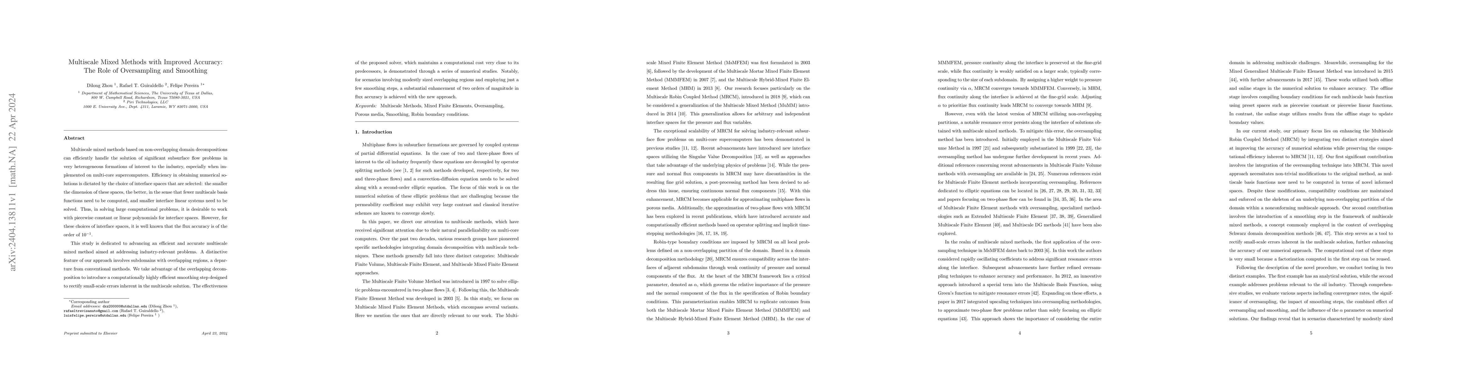 Thumbnail for Multiscale Mixed Methods with Improved Accuracy: The Role of
  Oversampling and Smoothing