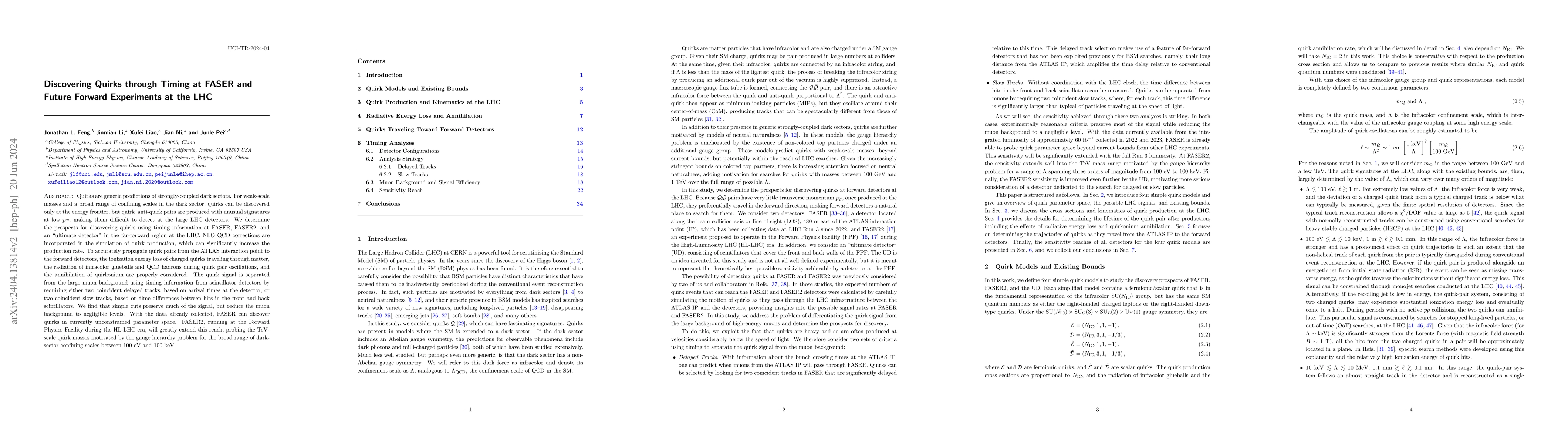 Thumbnail for Discovering Quirks through Timing at FASER and Future Forward
  Experiments at the LHC