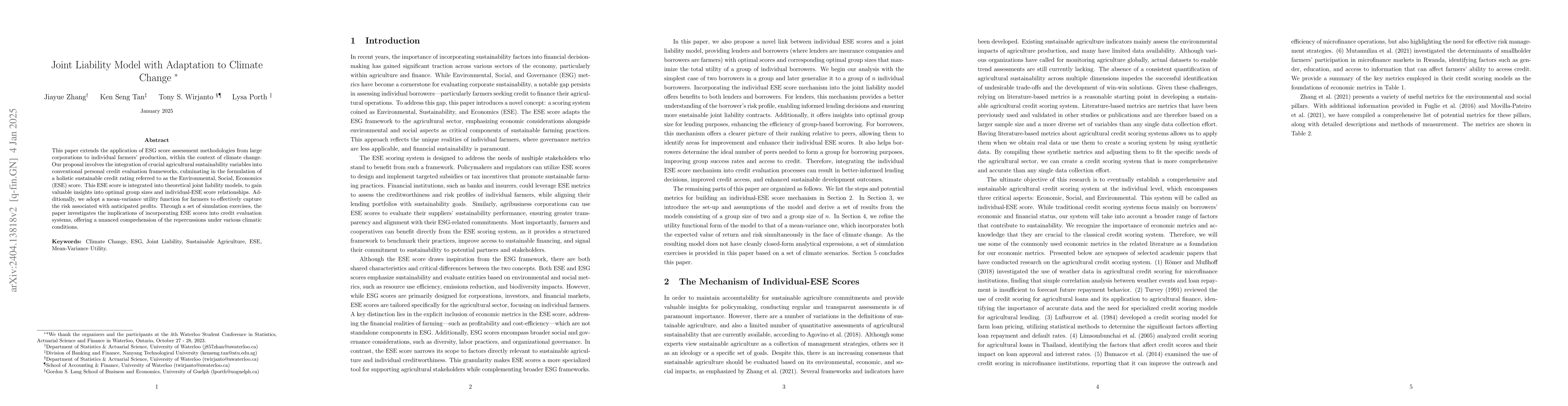 Thumbnail for Joint Liability Model with Adaptation to Climate Change