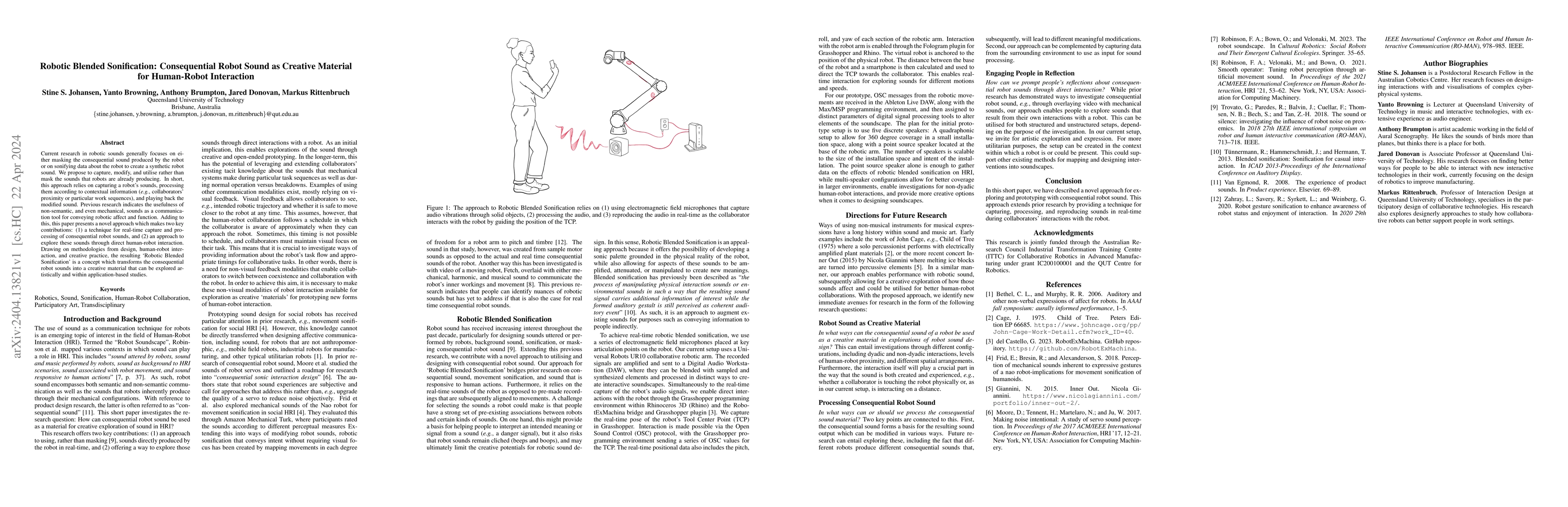 Thumbnail for Robotic Blended Sonification: Consequential Robot Sound as Creative
  Material for Human-Robot Interaction