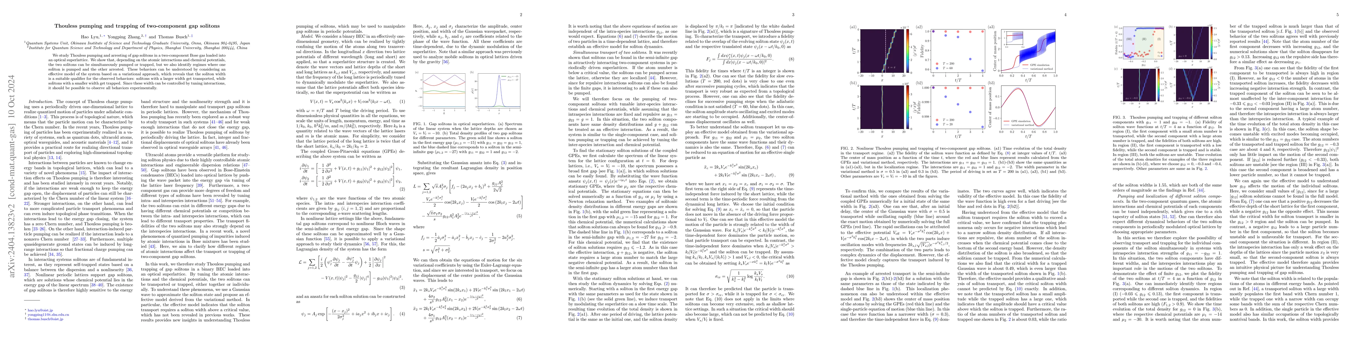 Thumbnail for Thouless pumping and trapping of two-component gap solitons