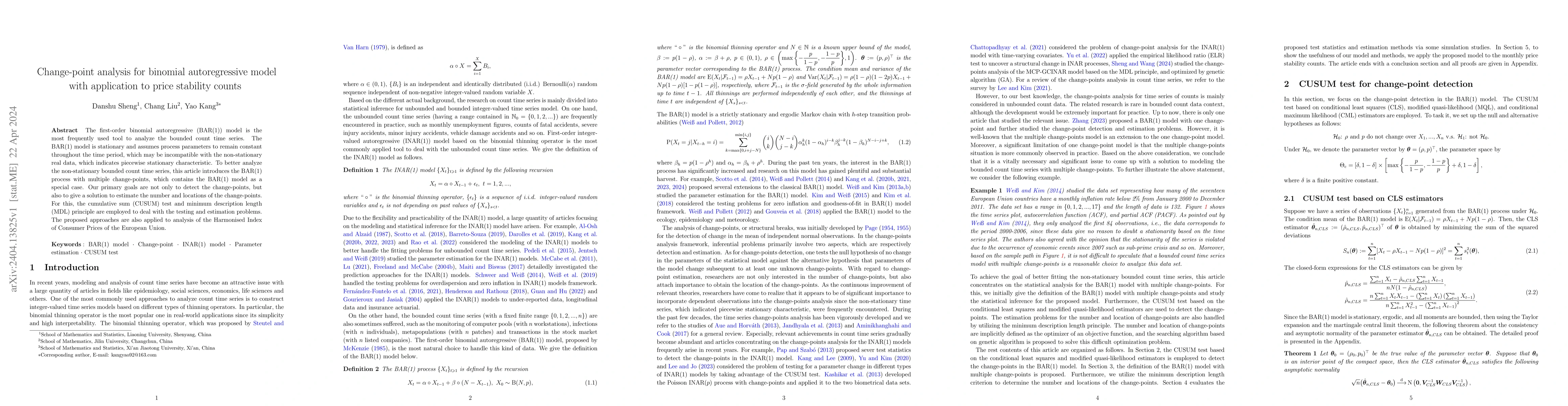 Thumbnail for Change-point analysis for binomial autoregressive model with application
  to price stability counts
