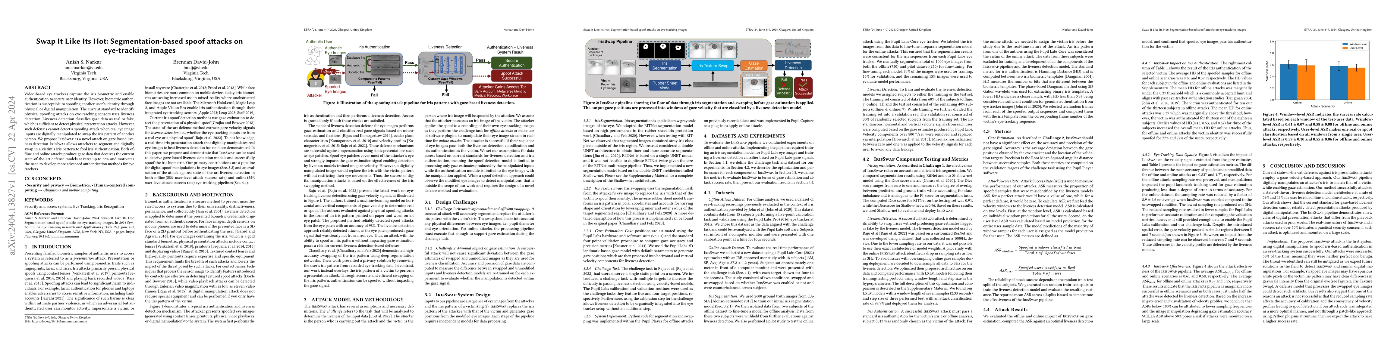 Thumbnail for Swap It Like Its Hot: Segmentation-based spoof attacks on eye-tracking
  images